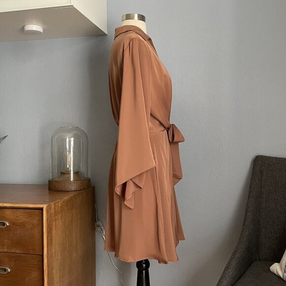 Strut & Bolt Candace Kimono Mini Dress Brown Front Tie - Picture 5 of 6